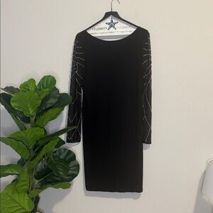 NWT Nordstrom MARINA Black sheer Long Sleeve Dress with sparkly detail